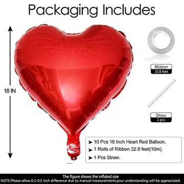 10Pcs Red Foil Heart Shaped Balloons 18 Inch Heart Mylar Balloons For Baby Shower Wedding Valentine ...