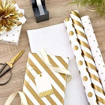 Hallmark Wrapping Paper Rolls for Weddings, Bridal Showers, Birthdays - Gold and White Gift Wrap Pap...