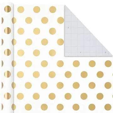 Hallmark Wrapping Paper Rolls for Weddings, Bridal Showers, Birthdays - Gold and White Gift Wrap Paper (Set of 3 Rolls: 105 sq. ft. ttl.) Metallic Striped and Polka Dot for All Occasions