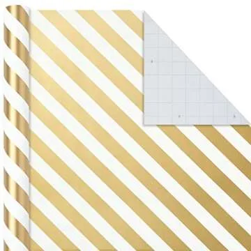 Hallmark Wrapping Paper Rolls for Weddings, Bridal Showers, Birthdays - Gold and White Gift Wrap Paper (Set of 3 Rolls: 105 sq. ft. ttl.) Metallic Striped and Polka Dot for All Occasions