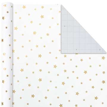 Hallmark Wrapping Paper Rolls for Weddings, Bridal Showers, Birthdays - Gold and White Gift Wrap Paper (Set of 3 Rolls: 105 sq. ft. ttl.) Metallic Striped and Polka Dot for All Occasions