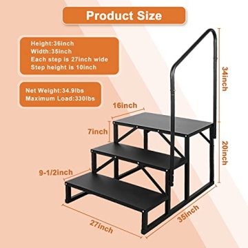 Kinchoix 3 Step RV Stairs - Safe Ladder with Handrail for Hot Tub