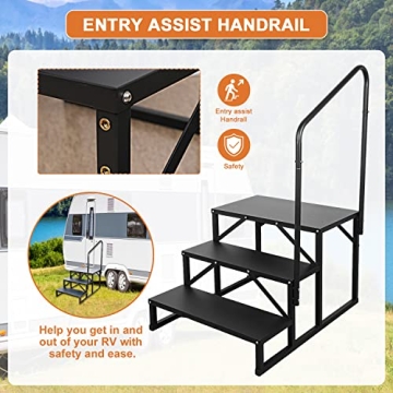 Kinchoix 3 Step RV Stairs - Safe Ladder with Handrail for Hot Tub
