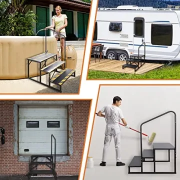 Kinchoix 3 Step RV Stairs - Safe Ladder with Handrail for Hot Tub