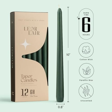 Leor & Lair Green Taper Candles - 12 Pack 10" Green Candlesticks for Christmas - Unscented Long Burn...