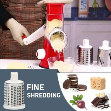 KEOUKE Rotary Cheese Grater with Handle Vegetable Cheese Shredder Slicer Grater for Kitchen 3 Change...