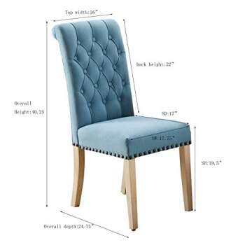 Luxuriour Fabric Dining Chairs,Copper Nails and Solid Wood Legs Used for Kitchen Room and Dining Room Chairs Set of 2(Blue)