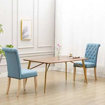 Luxuriour Fabric Dining Chairs,Copper Nails and Solid Wood Legs Used for Kitchen Room and Dining Room Chairs Set of 2(Blue)