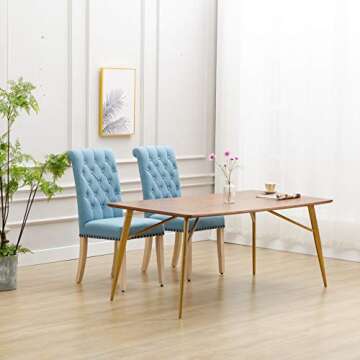 Luxuriour Fabric Dining Chairs,Copper Nails and Solid Wood Legs Used for Kitchen Room and Dining Room Chairs Set of 2(Blue)