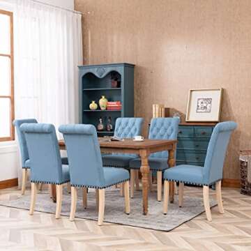 Luxuriour Fabric Dining Chairs,Copper Nails and Solid Wood Legs Used for Kitchen Room and Dining Room Chairs Set of 2(Blue)