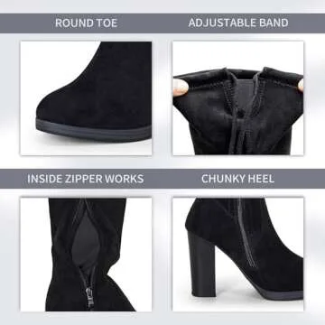 Vepose Women's Thigh High Black Over The Knee Boots, Tall Suede Knee High 996 Boot, Long Platform Chunky Boots 3.9 Inch, Above Knee Sexy Heeled Boots, Size 8.5 with Inside Zipper(CJY996 Black 08.5)