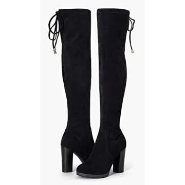 Vepose Women's Thigh High Black Over The Knee Boots, Tall Suede Knee High 996 Boot, Long Platform Chunky Boots 3.9 Inch, Above Knee Sexy Heeled Boots, Size 8.5 with Inside Zipper(CJY996 Black 08.5)