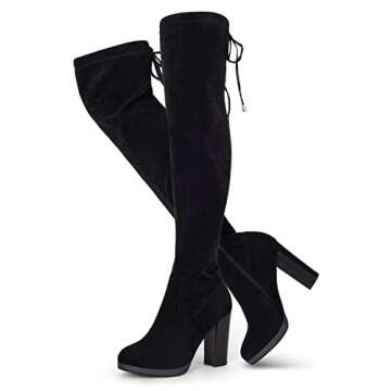 Vepose Women's Thigh High Black Over The Knee Boots, Tall Suede Knee High 996 Boot, Long Platform Chunky Boots 3.9 Inch, Above Knee Sexy Heeled Boots, Size 8.5 with Inside Zipper(CJY996 Black 08.5)