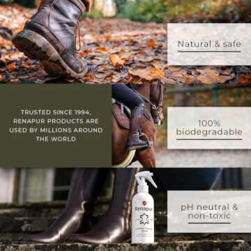 Renapur Natural Leather Cleaner Spray (250ml) – Deep-Cleaning & Conditioning Formula for All Your Leather, Including Sofas, Car Interiors, Footwear, Clothing & Saddles & Tack.