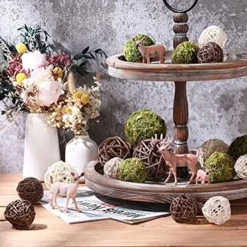 Jetec 18 Pcs Decorative Balls for Centerpiece Bowls Green Moss Balls Wicker Rattan Cord Decorative Bowl Fillers for Garden Vase Home Party Table Farmhouse Rustic Decor(Novel Style,Moss, Rattan)