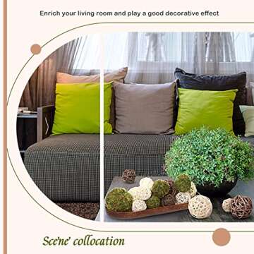 Jetec 18 Pcs Decorative Balls for Centerpiece Bowls Green Moss Balls Wicker Rattan Cord Decorative Bowl Fillers for Garden Vase Home Party Table Farmhouse Rustic Decor(Novel Style,Moss, Rattan)