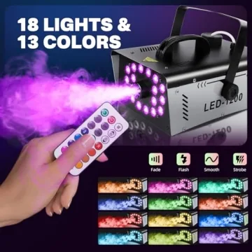 Powerful 1200W Fog Machine with 18 Lights & 13 Colors, Ideal for Parties