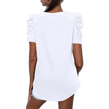 LCXWFE Womens Casual V Neck T Shirt Puff Sleeve Tops Ruched Elegant Summer Shirts