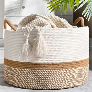 KAKAMAY Woven Cotton Rope Blanket Basket 20"x13"
