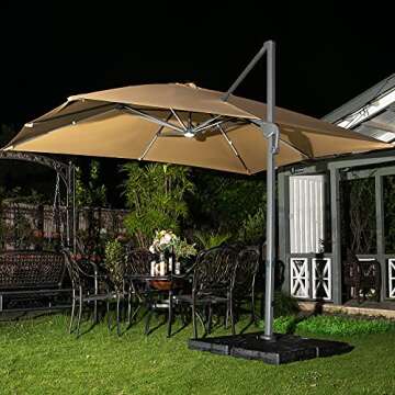 Sunnyglade 10x13ft Solar Powered LED Cantilever Patio Umbrella Square Deluxe Offset Umbrella 360°Ro...