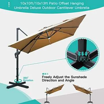 Sunnyglade 10x13ft Solar Powered LED Cantilever Patio Umbrella Square Deluxe Offset Umbrella 360°Rotation & Integrated Tilting System & LED lights for Market Garden Deck Pool Backyard Patio