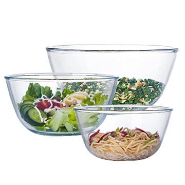 Glass Mixing Bowl Set of 3 for Kitchen, Baking, Prepping, Serving, Cooking 1.1QT, 2.5QT, 4.2QT Large...
