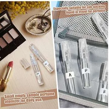 Fandamei 60PCS 5ml Mini Spray Bottle, Mini Clear Plastic Spray Bottle Empty, Fine Mist Refillable Mini Perfume Bottle, Perfume Atomizer, Small Empty Sample Containers, Plastic Portable Travel Bottle