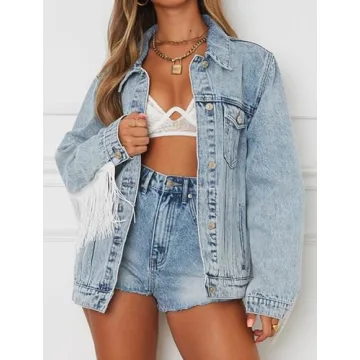 Justalwart Oversized Denim Jacket Women Festival Fringe