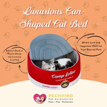 PECHVINO Can-Shaped Cat Bed – Ramen Bowl Cat Bed with Cover | Cute Enclosed Cat Bed with Ultra-Sof...