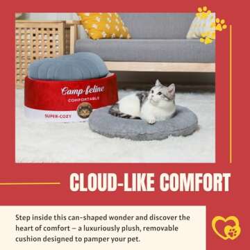 PECHVINO Can-Shaped Cat Bed – Ramen Bowl Cat Bed with Cover | Cute Enclosed Cat Bed with Ultra-Soft Cushion, Private & Cozy Design for Cats & Small Dogs