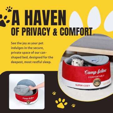 PECHVINO Can-Shaped Cat Bed – Ramen Bowl Cat Bed with Cover | Cute Enclosed Cat Bed with Ultra-Soft Cushion, Private & Cozy Design for Cats & Small Dogs