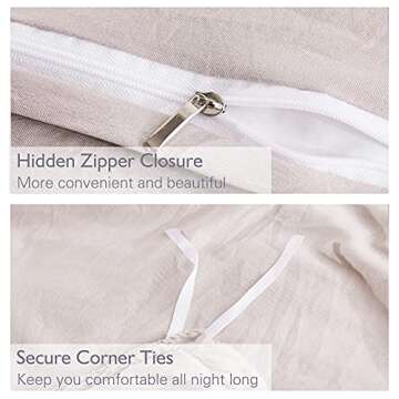 Andency Pom Pom Fringe Duvet Cover King Size (104x90 Inch), 3 Pieces (1 Solid Khaki Duvet Cover, 2 Pillowcases) Soft Washed Microfiber Duvet Cover Set with Zipper Closure, Corner Ties