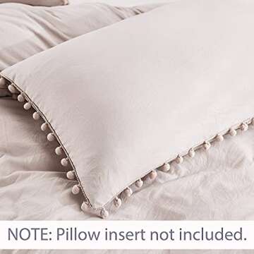 Andency Pom Pom Fringe Duvet Cover King Size (104x90 Inch), 3 Pieces (1 Solid Khaki Duvet Cover, 2 Pillowcases) Soft Washed Microfiber Duvet Cover Set with Zipper Closure, Corner Ties