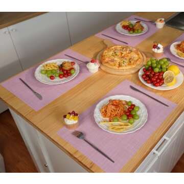 Zupro Placemats Set of 4 Washable Heat-Resistant Non Slip Braided Table Mats Woven PVC Vinyl Kitchen Dining Patio Table Place Mats for Dinner Parties BBQs Indoor and Ourdoor Use.18"x12"(Pink)