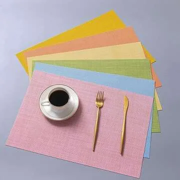 Zupro Placemats Set of 4 Washable Heat-Resistant Non Slip Braided Table Mats Woven PVC Vinyl Kitchen Dining Patio Table Place Mats for Dinner Parties BBQs Indoor and Ourdoor Use.18"x12"(Pink)