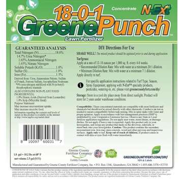 18-0-1 GreenePunch Bio-Stimulant One Quart (32 oz = Covers up to 2,000 sq ft) with Macro and Micronurients, Humic Acid and Sea Kelp