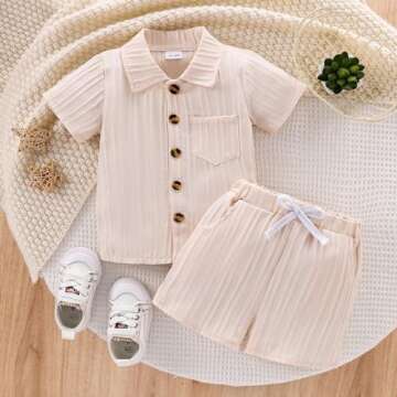 TOKIAGO Toddler 3t Boys Clothes Toddler Baby Boys Clothes Button-Down Short Sleeve Shirt Tops + Casu...