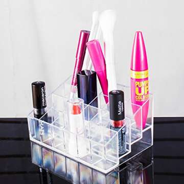 Super Z Outlet Transparent Cosmetic Makeup Organizer for Lipstick, Brushes, Bottles, and More. Clear Case Display Rack Holder