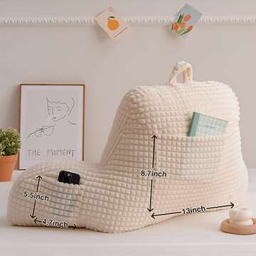 A Nice Night Reading Pillow Bed Wedge Large Adult Children Backrest with Arms Back Support for Sitting Up in Bed/Couch for Lounging Bedrest,Waffle Stereoscopic Design,Ivory