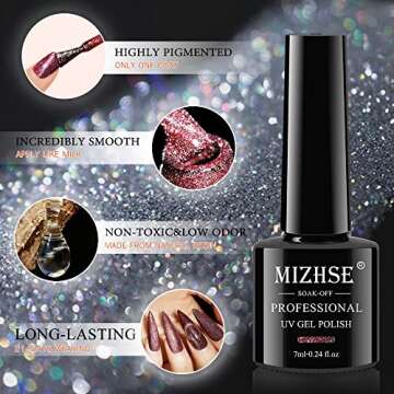 MIZHSE Reflective Glitter Cat Eye Gel Nail Polish 7ml, Sparkly Diamond Cateye Soak Off Gel Polish Magnetic Manicure Set for Nail Art Salon 12Pcs