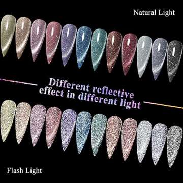 MIZHSE Reflective Glitter Cat Eye Gel Nail Polish 7ml, Sparkly Diamond Cateye Soak Off Gel Polish Magnetic Manicure Set for Nail Art Salon 12Pcs