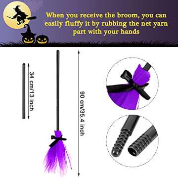 Sumind Halloween Witch Costume Accessory Plastic Witch Broom Kids Black Witch Hat Wizard Flying Broo...