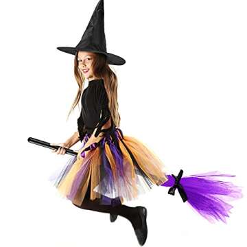 Sumind Halloween Witch Costume Accessory Plastic Witch Broom Kids Black Witch Hat Wizard Flying Broom for Halloween Cosplay(Classic Color,Simple Style)