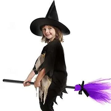 Sumind Halloween Witch Costume Accessory Plastic Witch Broom Kids Black Witch Hat Wizard Flying Broom for Halloween Cosplay(Classic Color,Simple Style)