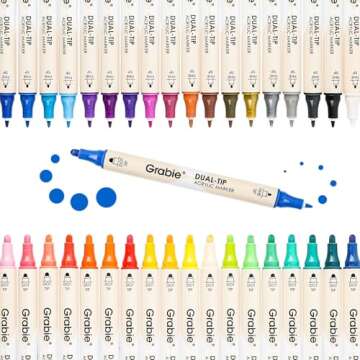 Grabie 36 Colors Dot Paint Acrylic Paint Pens, Acrylic Paint Markers Dual Tip (Fine 1mm + Dot 5mm), Acrylic Markers for Fabric, Canvas, Rock, Glass, Wood, Paper, DIY, Dot Markers for Adults