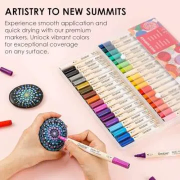 Grabie 36 Colors Dot Paint Acrylic Paint Pens, Acrylic Paint Markers Dual Tip (Fine 1mm + Dot 5mm), Acrylic Markers for Fabric, Canvas, Rock, Glass, Wood, Paper, DIY, Dot Markers for Adults