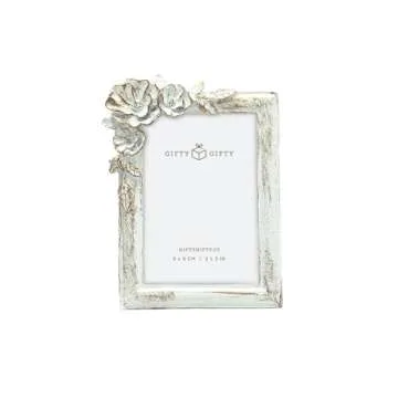 GIFTY GIFTY Vintage Floral Mini Frame Set/Set of 2 / 2x3 & 2.5x2.5 In | For Tabletop Display | Perfect for Home Decor, Wedding, Graduation, Or Milestone Photos (Gold with White)