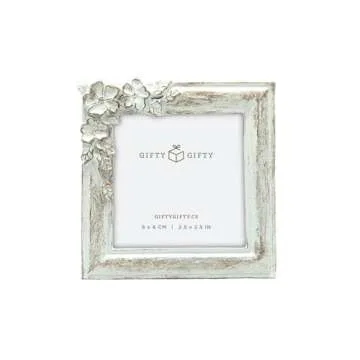 GIFTY GIFTY Vintage Floral Mini Frame Set/Set of 2 / 2x3 & 2.5x2.5 In | For Tabletop Display | Perfect for Home Decor, Wedding, Graduation, Or Milestone Photos (Gold with White)