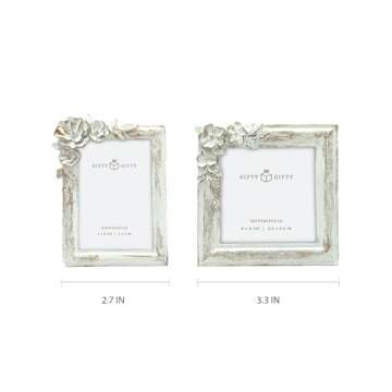GIFTY GIFTY Vintage Floral Mini Frame Set/Set of 2 / 2x3 & 2.5x2.5 In | For Tabletop Display | Perfect for Home Decor, Wedding, Graduation, Or Milestone Photos (Gold with White)