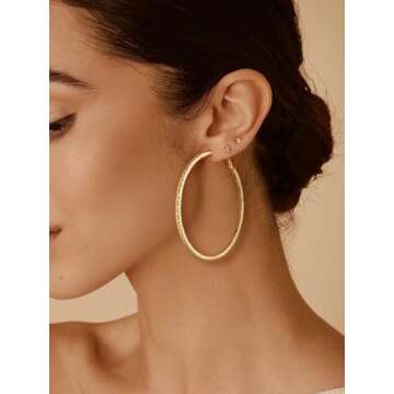 Gold Earrings Hoops Big Hoop Earrings for Women Hammered Loop Trendy Earrings